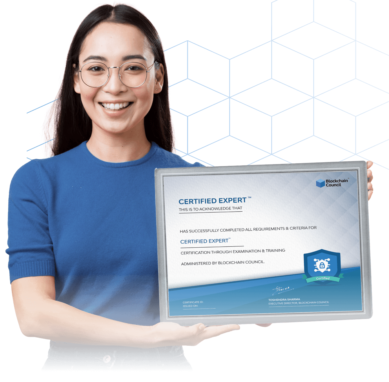 Blockchain certification benefits infographic showing professional growth