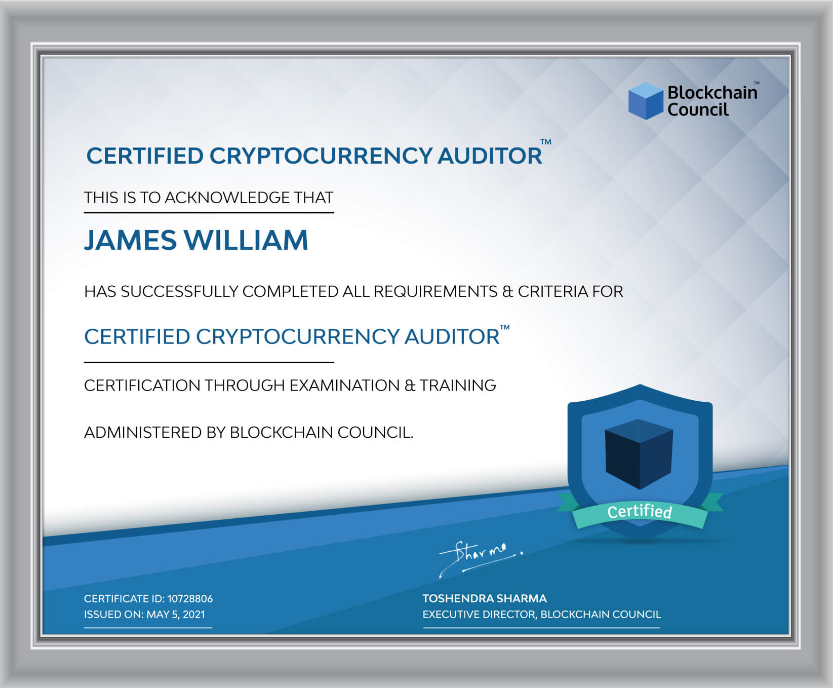 Certified Cryptocurrency Auditor™ Exam CCA Certification Blockchain